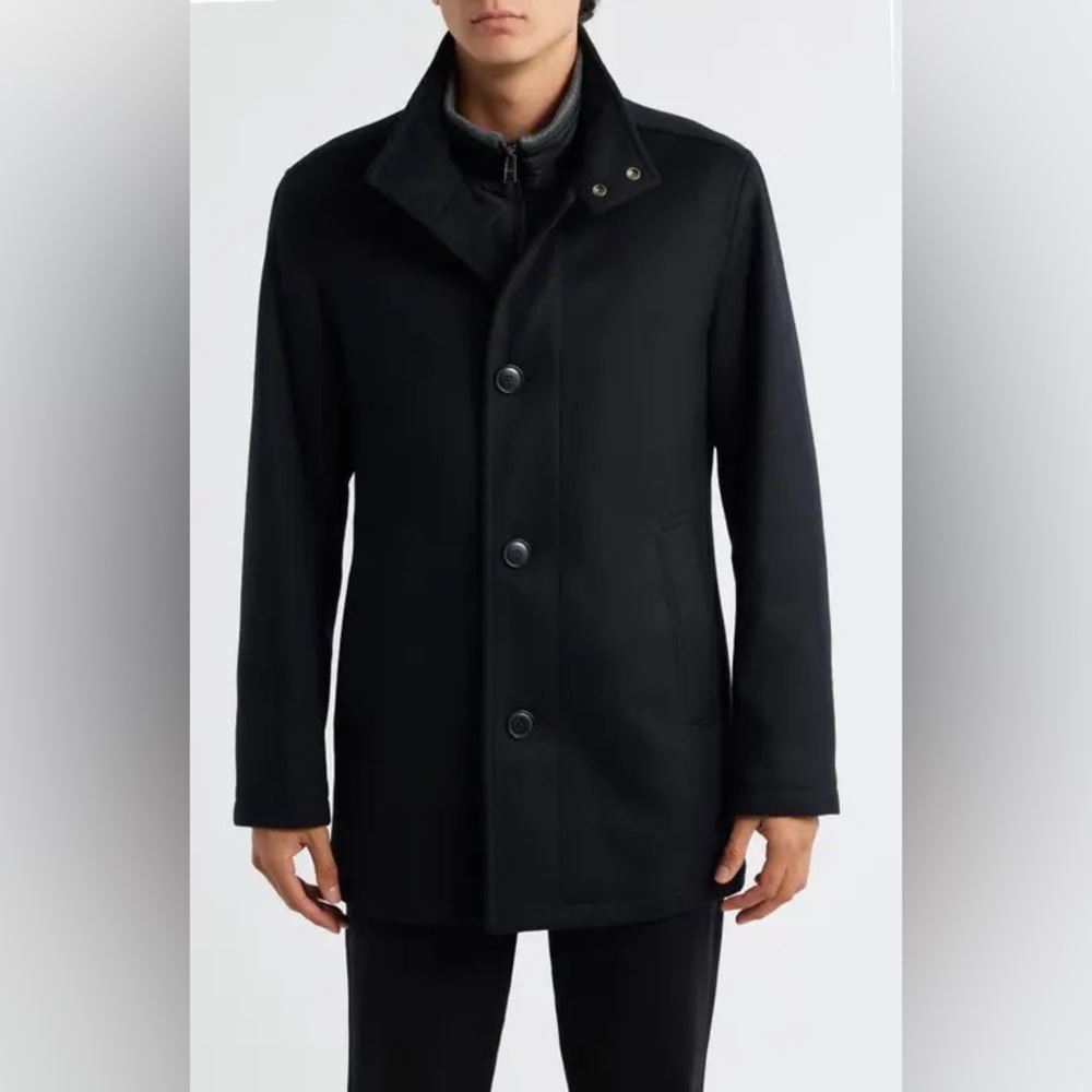 Calibre made in Australia mens small Italian cashmere  Elegant Black Pea Coat
